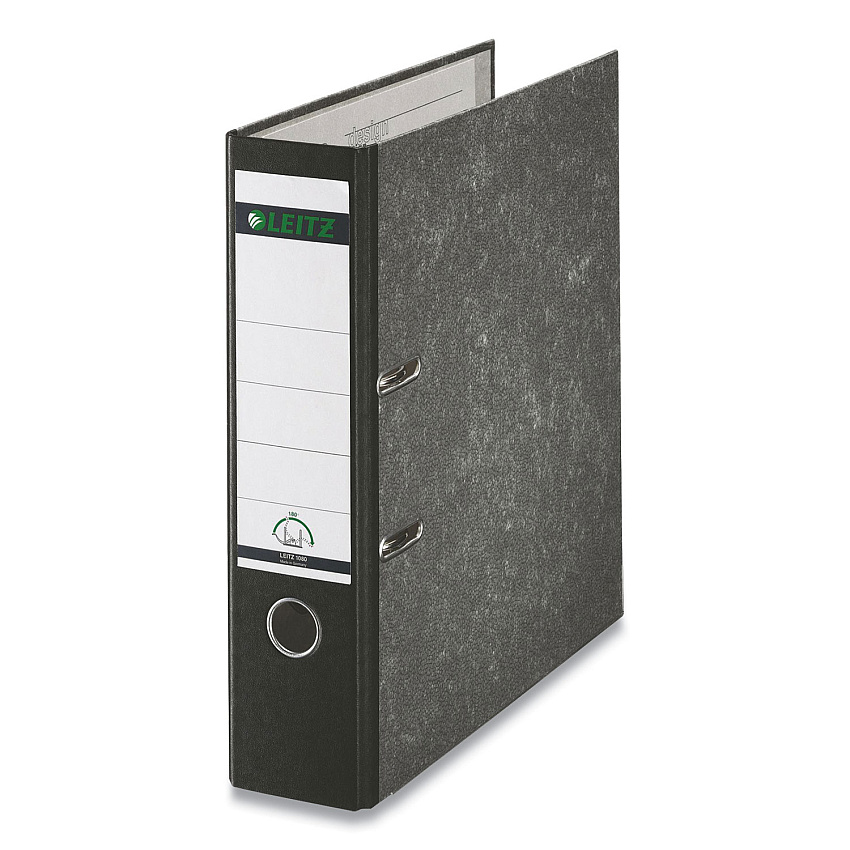 Leitz European A4 Lever-Arch Two-Ring Binder, 3" Capacity, 11.7 x 8.27, Black Marble (LTZR80BK)
