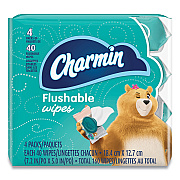 Charmin Flushable Wipes, 1-Ply, 5 x 7.2, Unscented, White, 40 Wipes/Tub, 4 Tubs/Pack (PGC79619)