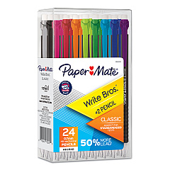 Paper Mate Write Bros Mechanical Pencil, 0.7 mm, HB (#2), Black Lead, Black Barrel with Assorted Clip Colors, 24/Box (PAP2096310)