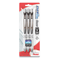 Pentel EnerGel Pearl Gel Pen, Retractable, Medium 0.7 mm, Black Ink, White/Black Barrel, 3/Pack (PENBL77WBPS3A)