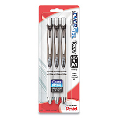 Pentel EnerGel Pearl Gel Pen, Retractable, Medium 0.7 mm, Black Ink, White/Black Barrel, 3/Pack (PENBL77WBPS3A)