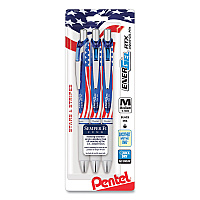 Pentel EnerGel RTX Stars and Stripes Gel Pen, Retractable, Medium 0.7 mm, Black Ink, Red/White/Blue Barrel, 3/Pack (PENBL77USABP3A)