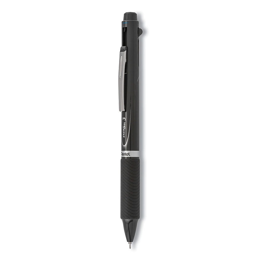Pentel EnerGel 3 Multi-Color Gel Pen, Retractable, Fine 0.5 mm, Black/Blue/Red Ink, Gray Barrel (PENBLC35N)
