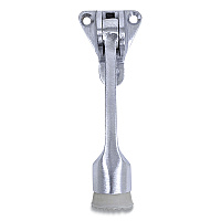 Tell Hinged Kick-Down Door Stop with Triangular Three-Point Mounting Plate, 1" Wide Door Mount, 4.18 Long Stopper, Satin Chrome (PFQDT100008)