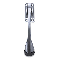 Tell Hinged Kick-Down Door Stop with Rectangular Four-Point Mounting Plate, 0.75" Wide Door Mount, 4.25 Long Stopper, Satin Chrome (PFQDT100007)