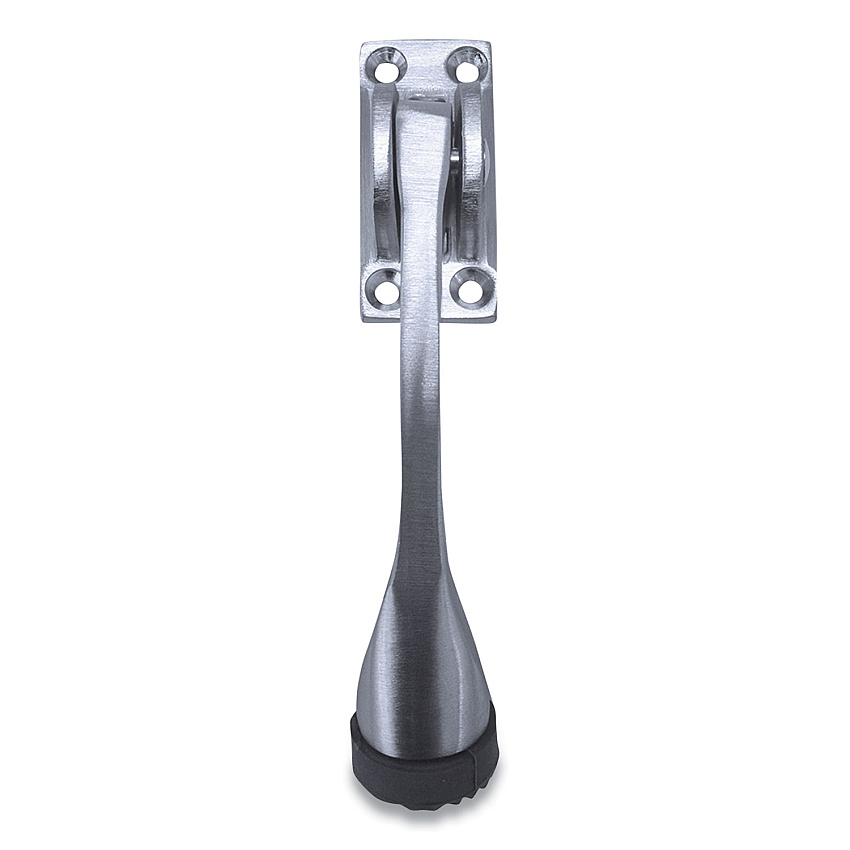 Tell Hinged Kick-Down Door Stop with Rectangular Four-Point Mounting Plate, 0.75" Wide Door Mount, 4.25 Long Stopper, Satin Chrome (PFQDT100007)