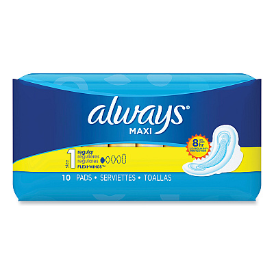 Always Regular Maxi Pads with Wings, Regular, 10/Box (PGC34967)