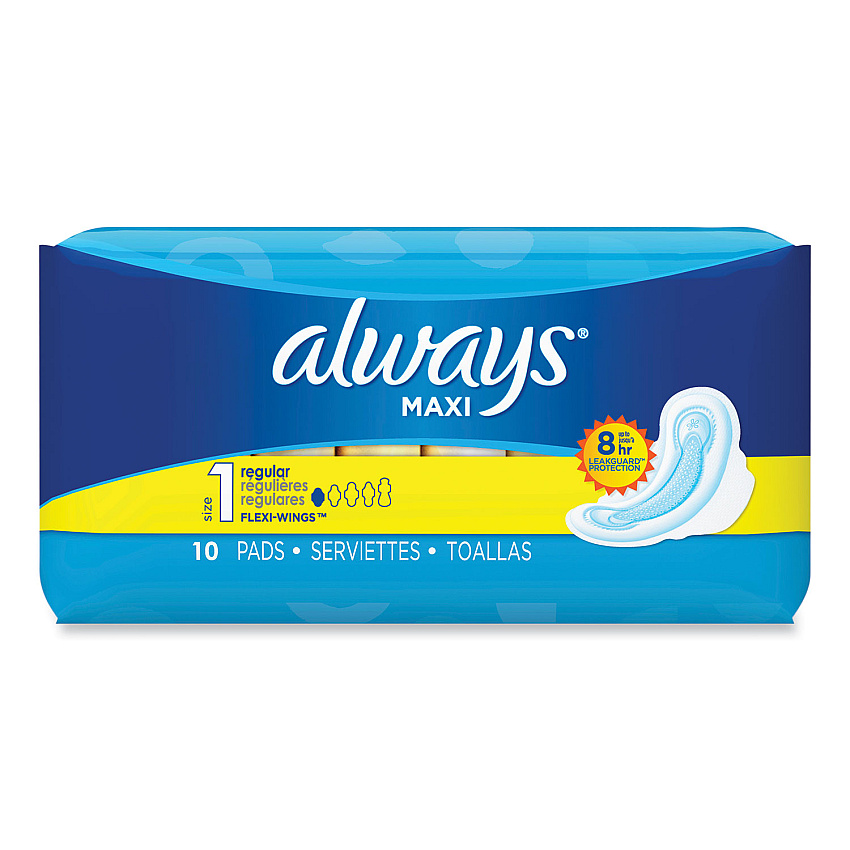Always Regular Maxi Pads with Wings, Regular, 10/Box (PGC34967)