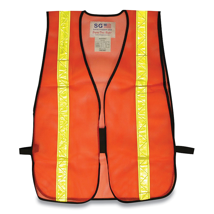 PIP Hook and Loop Safety Vest, One Size Fits Most, Hi-Viz Orange with Yellow Prismatic Tape (PID300EVORPOR)