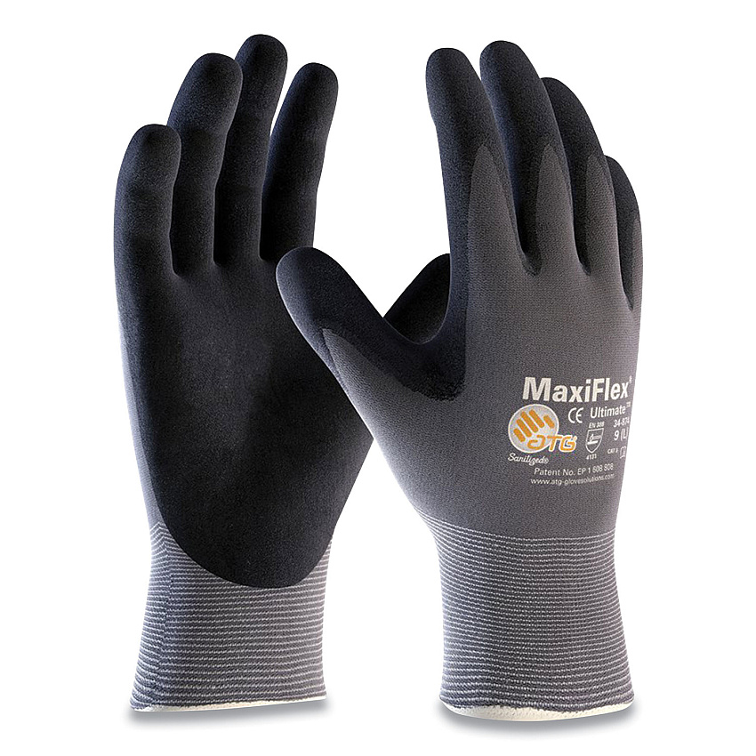 MaxiFlex Ultimate Seamless Knit Nylon Gloves, Nitrile Coated MicroFoam Grip on Palm and Fingers, Medium, Gray, 12 Pairs (PID34874M)