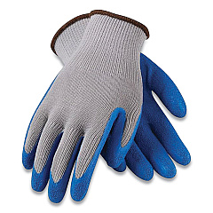 G-Tek GP Latex-Coated Cotton/Polyester Gloves, Medium, Gray/Blue, 12 Pairs (PID391310M)