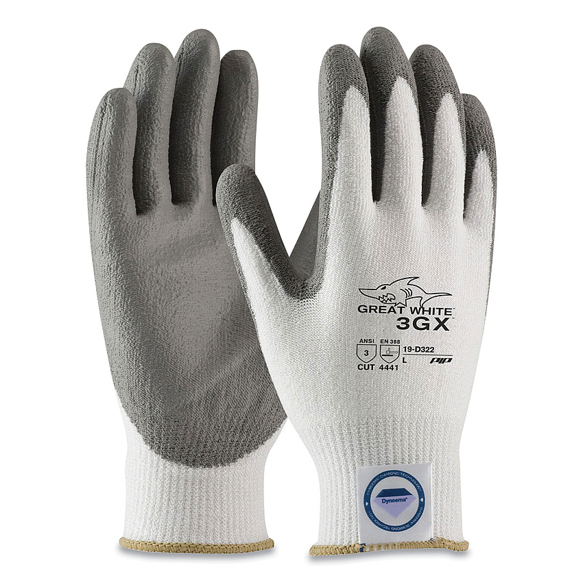 PIP Great White 3GX Seamless Knit Dyneema Diamond Blended Gloves, Medium, White/Gray (PID19D322M)