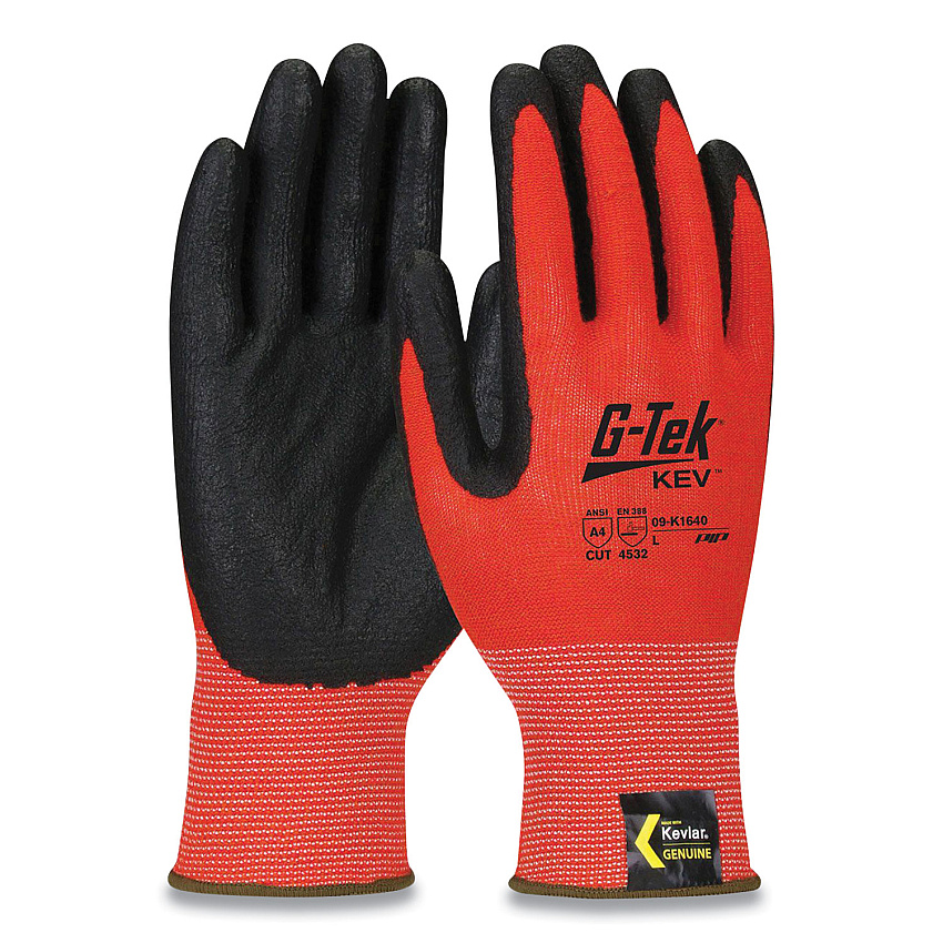 G-Tek KEV Hi-Vis Seamless Knit Kevlar Gloves, X-Large, Red/Black (PID09K1640XL)