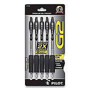 Pilot G2 Premium Gel Pen, Retractable, Extra-Fine 0.38 mm, Black Ink, Clear/Black Barrel, 5/Pack (PILG23C5BLK)