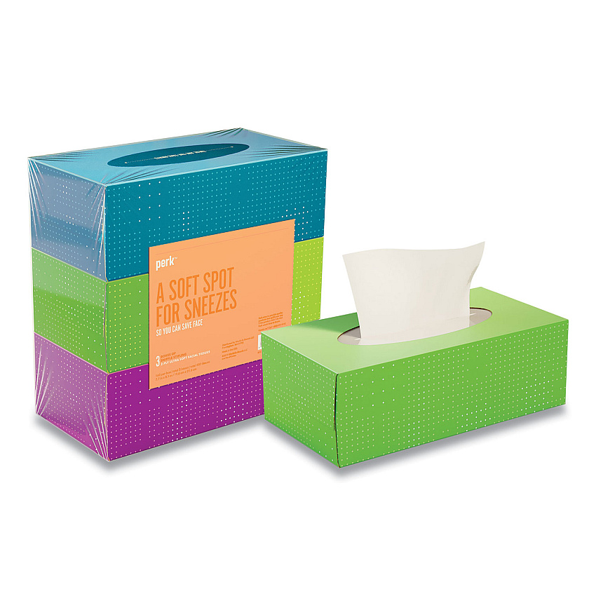 Perk Ultra Soft Standard Facial Tissue, 2-Ply, White, 160 Sheets/Box, 3 Boxes/Pack (PRK24405544)