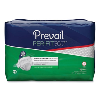 Prevail Per-Fit360 Degree Briefs, Maximum Plus Absorbency, Size 1, 26" to 48" Waist, 96/Carton (PFNG012)