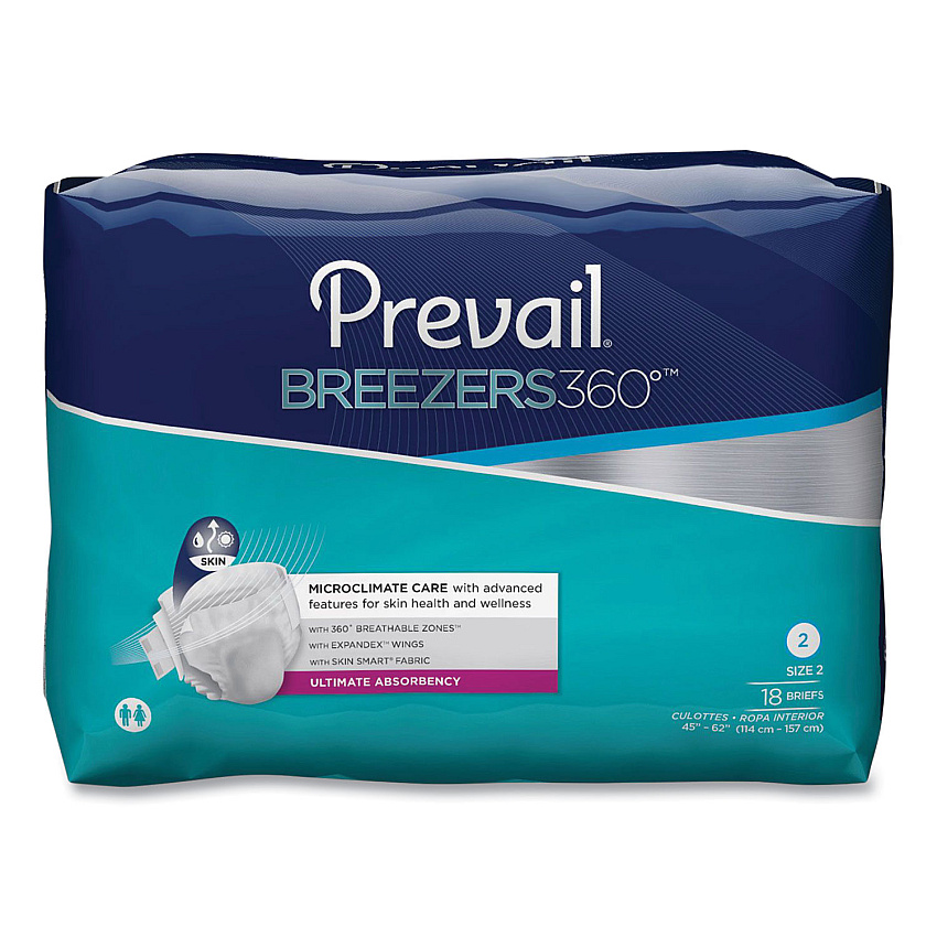 Prevail Breezers360 Degree Briefs, Ultimate Absorbency, Size 2, 45" to 62" Waist, 72/Carton (PVLPVBNG013)