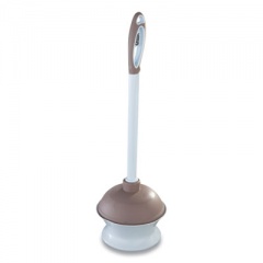 Quickie Plastic Toilet Plunger and Caddy with Microban, 16" Plastic Handle, 6.5" dia, White/Taupe (360MB)
