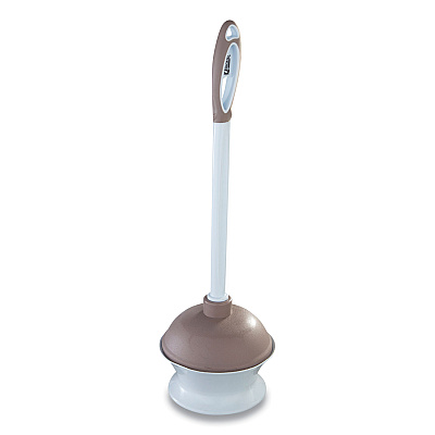 Quickie Plastic Toilet Plunger and Caddy with Microban, 16" Plastic Handle, 6.5" dia, White/Taupe (QCK360MB)