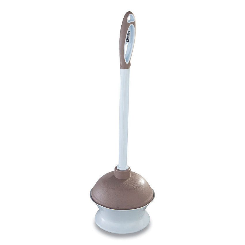 Quickie Plastic Toilet Plunger and Caddy with Microban, 16" Plastic Handle, 6.5" dia, White/Taupe (QCK360MB)