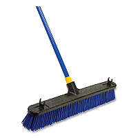 Quickie Bulldozer Rough Surface Pushbroom, 24 x 60, PET/Powder Coated Steel Handle, Blue/Black (QCK599)