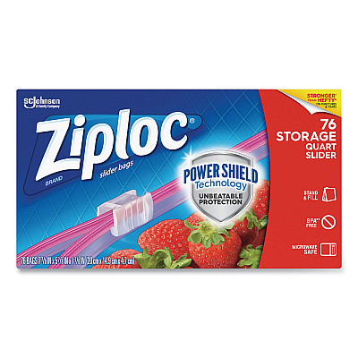 Ziploc Slider Storage Bags, Quart, 5.88" x 1.88" x 7.88", Clear, 76 Bags/Box, 9 Boxes/Carton (SJN316490)