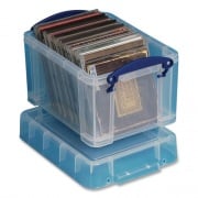 Really Useful Box Snap-Lid Storage Bin, 0.79 gal, 7.06" x 9.62" x 6.25", Clear/Blue (3C)