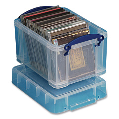 Really Useful Box Snap-Lid Storage Bin, 0.79 gal, 7.06" x 9.62" x 6.25", Clear/Blue (RUA3C)