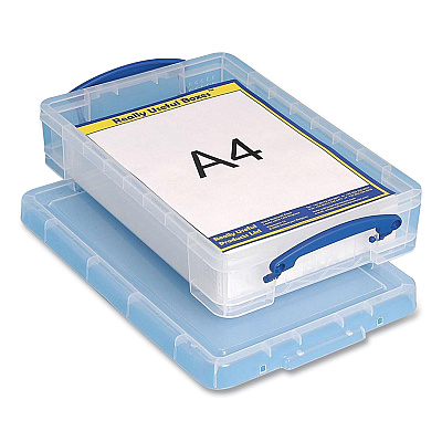 Really Useful Box Snap-Lid Storage Bin, 1.05 gal, 10.25" x 14.5" x 3.37", Clear/Blue (RUA4LITRECLEAR)