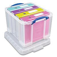 Really Useful Box Snap-Lid Storage Bin, 8.45 gal, 14" x 18" x 12.25", Clear/Blue, 3/Pack (RUA32CPK3CB)