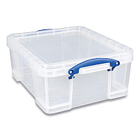 Really Useful Box Snap-Lid Storage Bin, 4.49 gal, 11" x 18" x 4", Clear/Blue, 4/Pack (RUA17CPK4CB)