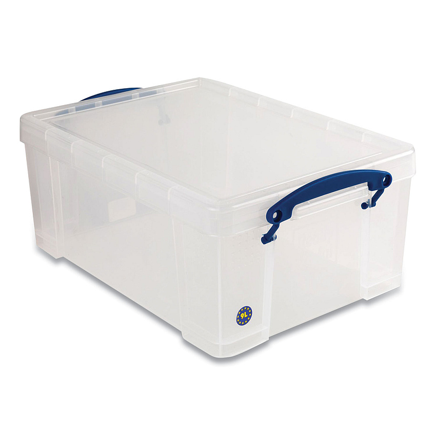 Really Useful Box Snap-Lid Storage Bin, 2.37 gal, 10.25" x 14.5" x 6.25", Clear/Blue, 4/Pack (RUA9CPK4CB)