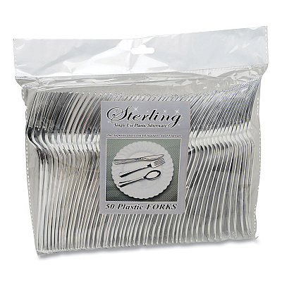 Tablemate Sterling Heavy-Duty Plastic Cutlery, Forks, Silver, 50/Pack (TBL8305FSV)