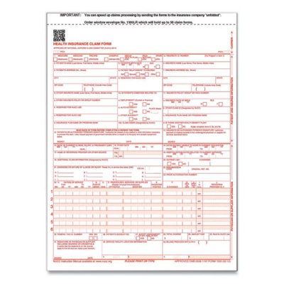 ComplyRight CMS-1500 Health Insurance Claim Form, One-Part (No Copies), 8.5 x 11, 100 Forms Total (650657)