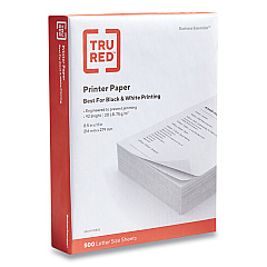 TRU RED Printer Paper, 92 Bright, 20 lb Bond Weight, 8.5 x 11, 500 Sheets/Ream (TUD135855)