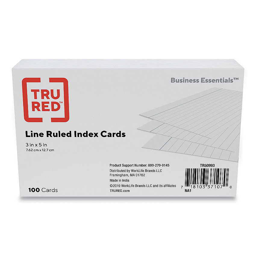 TRU RED Index Cards, Ruled, 3 x 5, White, 100/Pack (TUD296608)