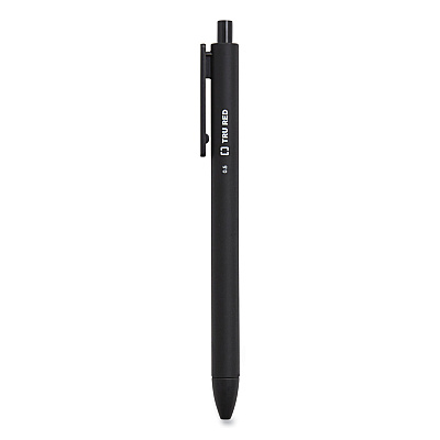 TRU RED Quick Dry Gel Pen, Retractable, Fine 0.5 mm, Black Ink, Black Barrel, Dozen (TUD24377042)