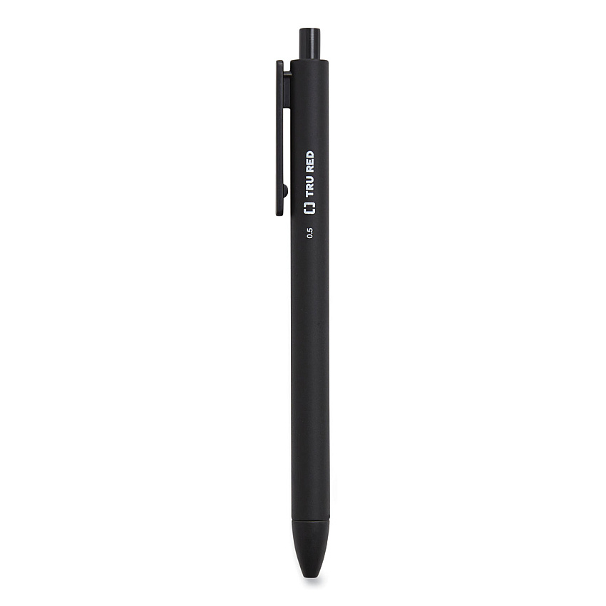 TRU RED Quick Dry Gel Pen, Retractable, Fine 0.5 mm, Black Ink, Black Barrel, Dozen (TUD24377042)