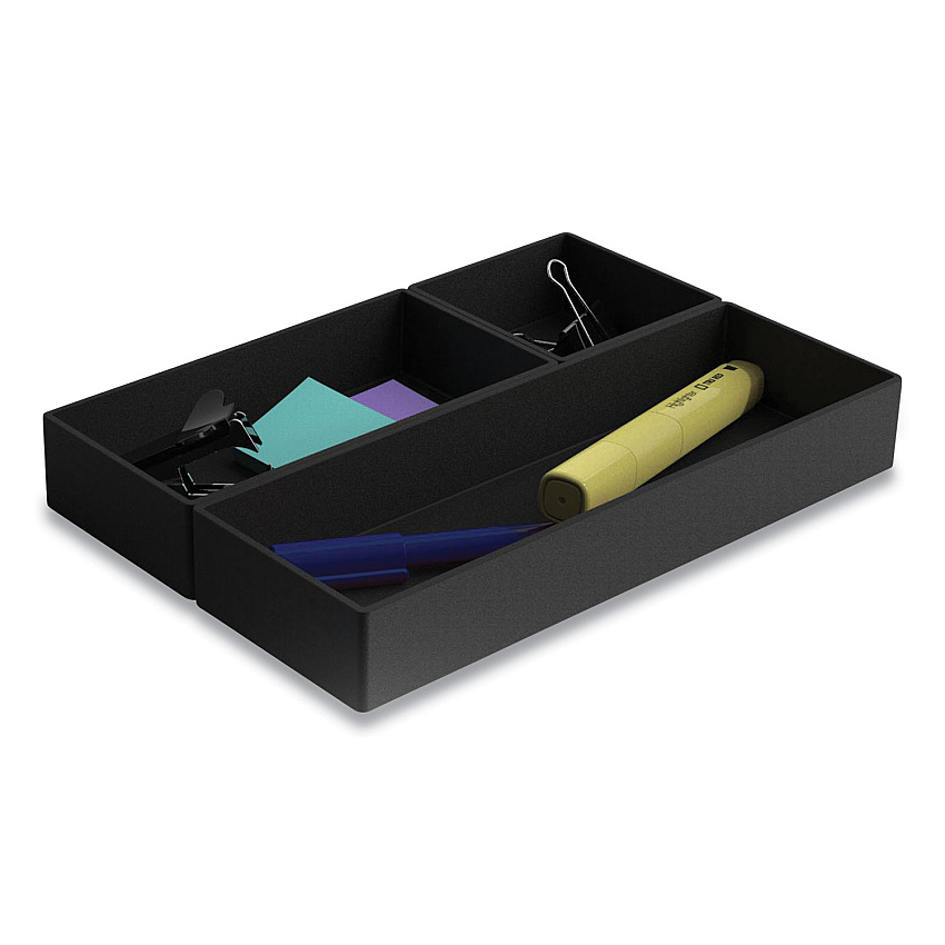 TRU RED Three-Piece Plastic Drawer Organizer, 3.23 x 3.23 x 1.47, 6.26 x 3.23 x 1.47, 9.5 x 3.23 x 1.47, Black, 3/Set (TUD24380384)