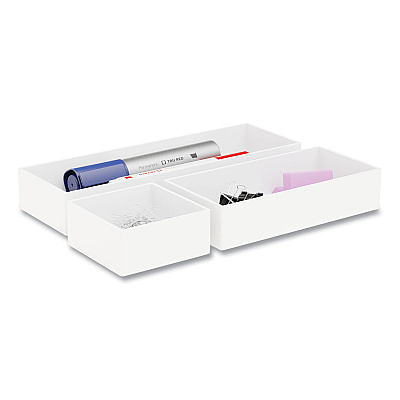 TRU RED Three-Piece Plastic Drawer Organizer, 3.23 x 3.23 x 1.47, 6.26 x 3.23 x 1.47, 9.5 x 3.23 x 1.47, White, 3/Set (TUD24380392)