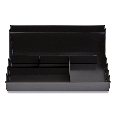 TRU RED Plastic Desktop Organizer, 6 Compartments, 6.81 x 9.84 x 2.75, Black (TUD24380402)
