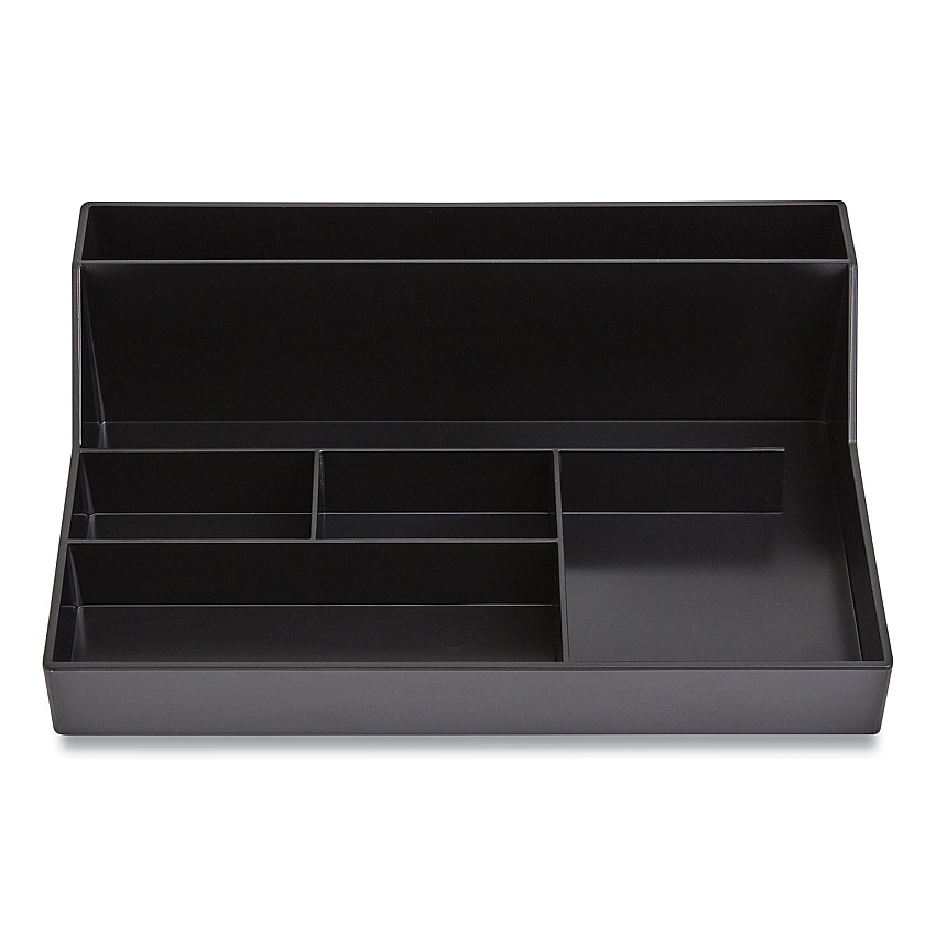 TRU RED Plastic Desktop Organizer, 6 Compartments, 6.81 x 9.84 x 2.75, Black (TUD24380402)