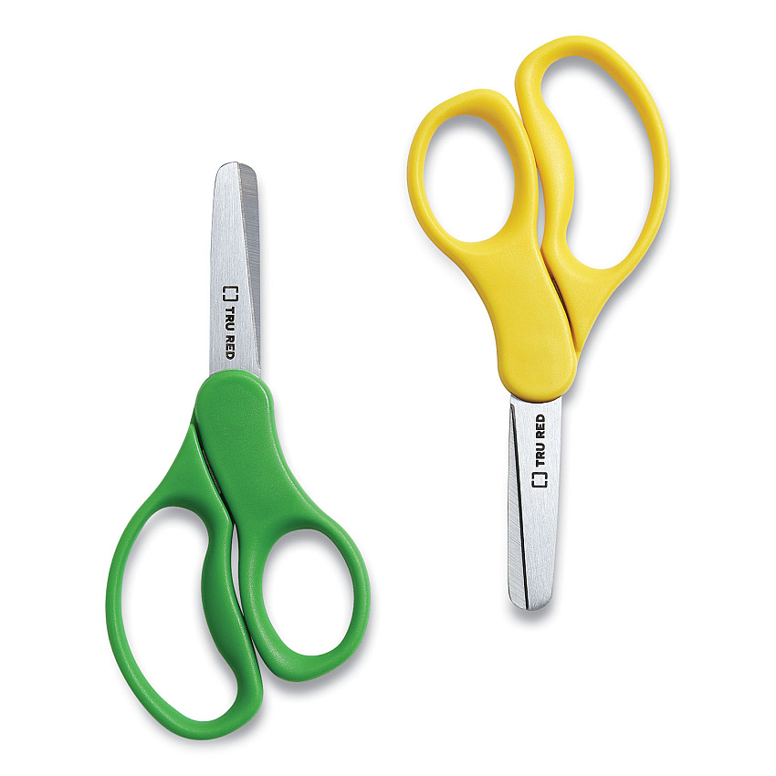 TRU RED Kids' Blunt Tip Stainless Steel Safety Scissors, 5" Long, 2.05" Cut Length, Straight Assorted Color Handles, 2/Pack (TUD24380501)