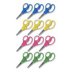 TRU RED Kids' Pointed Tip Stainless Steel Scissors, 5" Long, 2.05" Cut Length, Assorted Straight Handles, 12/Pack (TUD24380506)