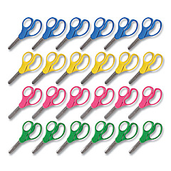 TRU RED Kids' Blunt Tip Stainless Steel Safety Scissors, 5" Long, 2.05" Cut Length, Straight Assorted Color Handles, 24/Pack (TUD24380511)