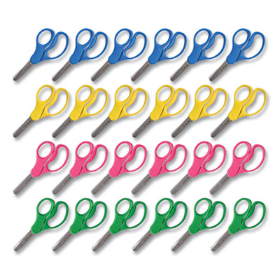 TRU RED Kids' Blunt Tip Stainless Steel Safety Scissors, 5" Long, 2.05" Cut Length, Straight Assorted Color Handles, 24/Pack (TUD24380511)