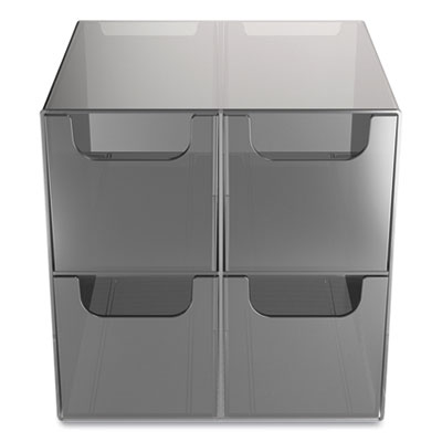 TRU RED Plastic Cube Desktop Organizer, 4 Compartments, 6 x 6 x 6, Smoke (TUD24418569)