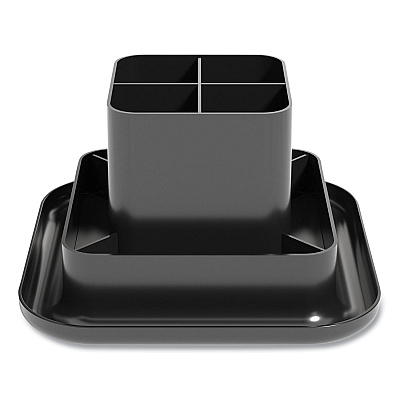 TRU RED Plastic Rotating Organizer, 9 Compartments, Plastic, 8.2" Diameter x 5.4"h, Black (TUD24418570)