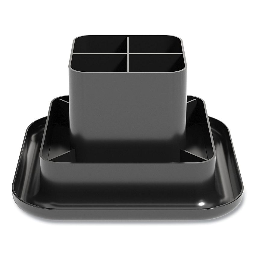 TRU RED Plastic Rotating Organizer, 9 Compartments, Plastic, 8.2" Diameter x 5.4"h, Black (TUD24418570)