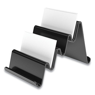 TRU RED Four Compartment Business Card Holder, Holds 100 Cards, 3.9 x 6.3 x 4, Plastic, Black (TUD24418575)